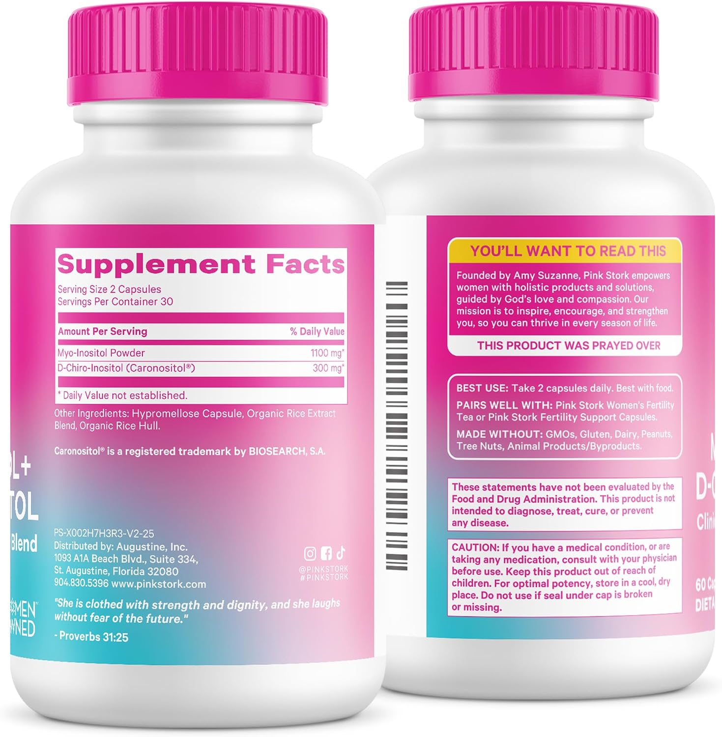 Pink Stork Myo-Inositol y D-Chiro Inositol: Mezcla 3.6:1 para el Equilibrio Hormonal y la Fertilidad - 60 Cápsulas