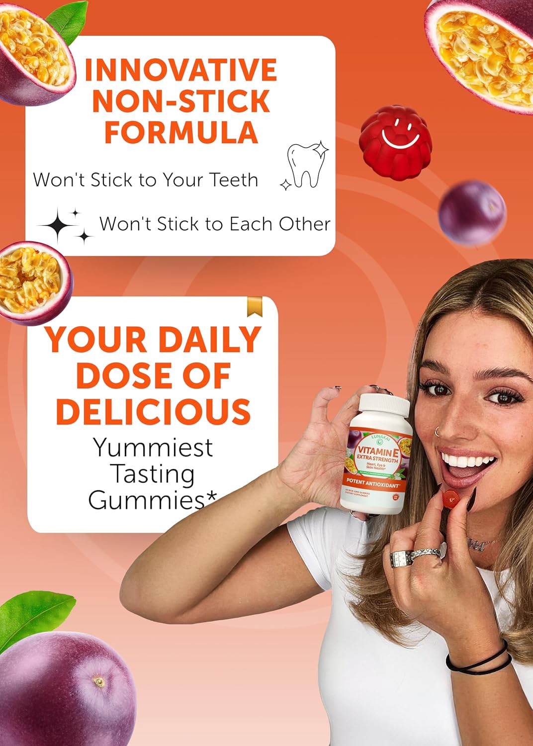 Lunakai Gominolas de Vitamina E 400 UI con Vitamina C - 60 Gominolas