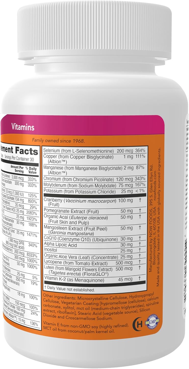 NOW Foods Eve™ Multivitamínico para Mujeres con Arándano Rojo, Ácido Alfa-Lipoico y CoQ10, más Superfrutas - Granado, Acai y Mangostán, 90 Comprimidos