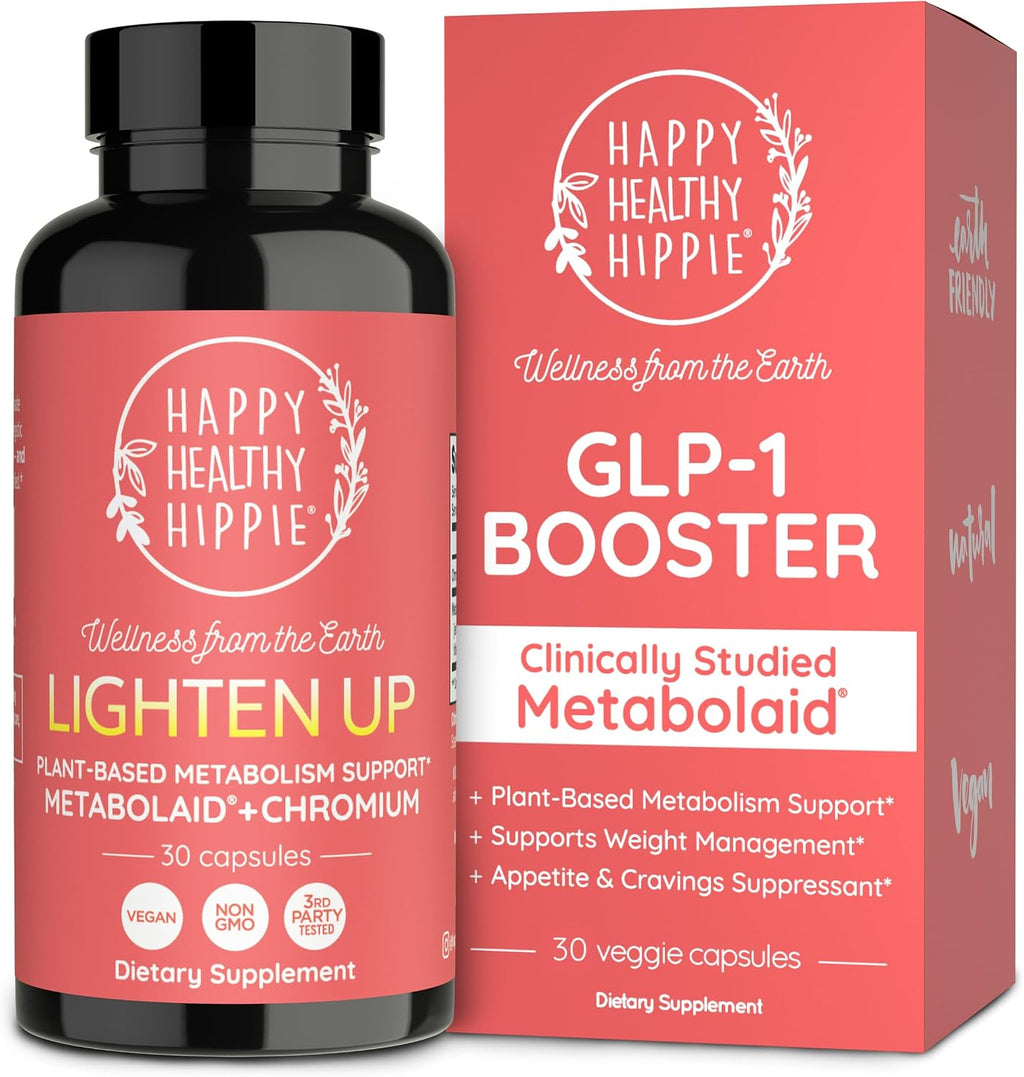 Happy Healthy Hippie Lighten Up - Complemento GLP-1 con Metabolaid y Cromo - 30 Cápsulas Veganas