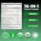 Cápsulas de Musgo Marino Orgánico Irlandés – 120 Cápsulas – Suplemento 16 en 1 con Aceite de Semilla Negra, Ashwagandha, Cúrcuma, Jengibre, Bladderwrack, Raíz de Bardana y Vitamina D3 – Orgánico, Vegano, Halal, No-GMO