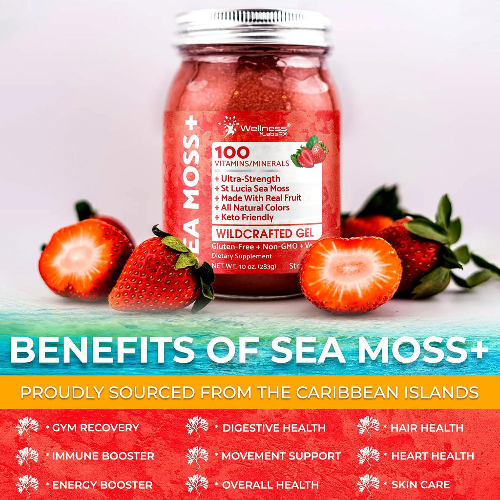 Gel de Sea Moss Silvestre con Sabor a Fresa - Superalimento Rico en Vitaminas y Minerales - Apoyo Inmunitario y Digestivo - 283 g
