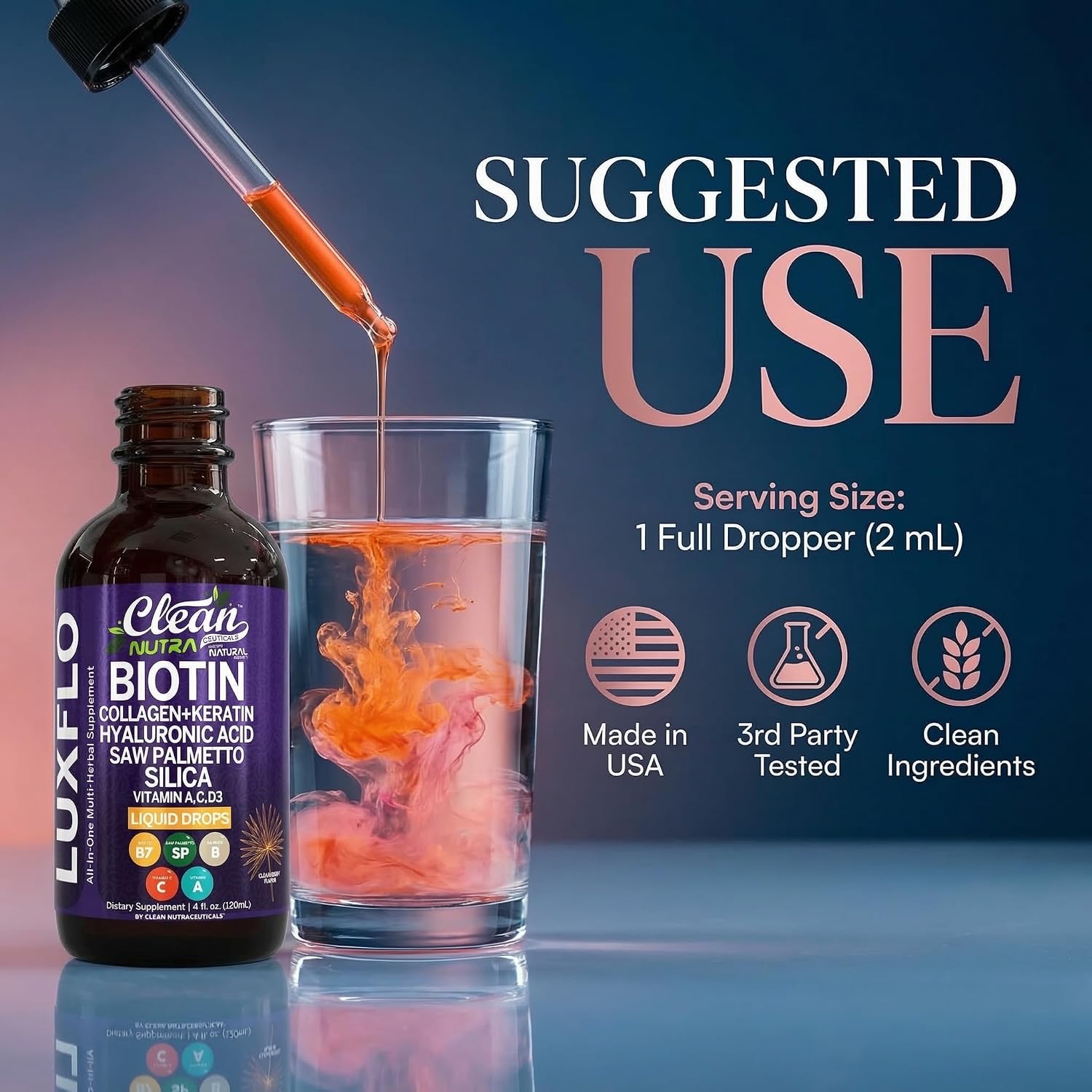 LuxFlo Biotina y Colágeno Líquido - Suplemento Completo para Cabello, Piel y Uñas