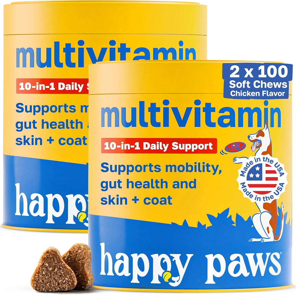 Happy Paws 10-en-1 Multivitamínico para Perros - 100 Chews Sabor Cordero Vegano