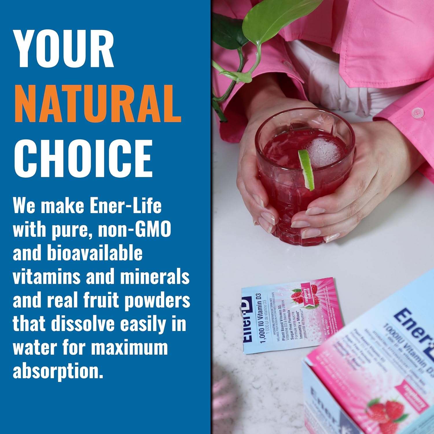 Ener-C Vitamina C 1000mg y Ener-D Vitamina D3 – Pack de 54 Sobres de Bebida en Polvo (Arándanos y Frambuesa)