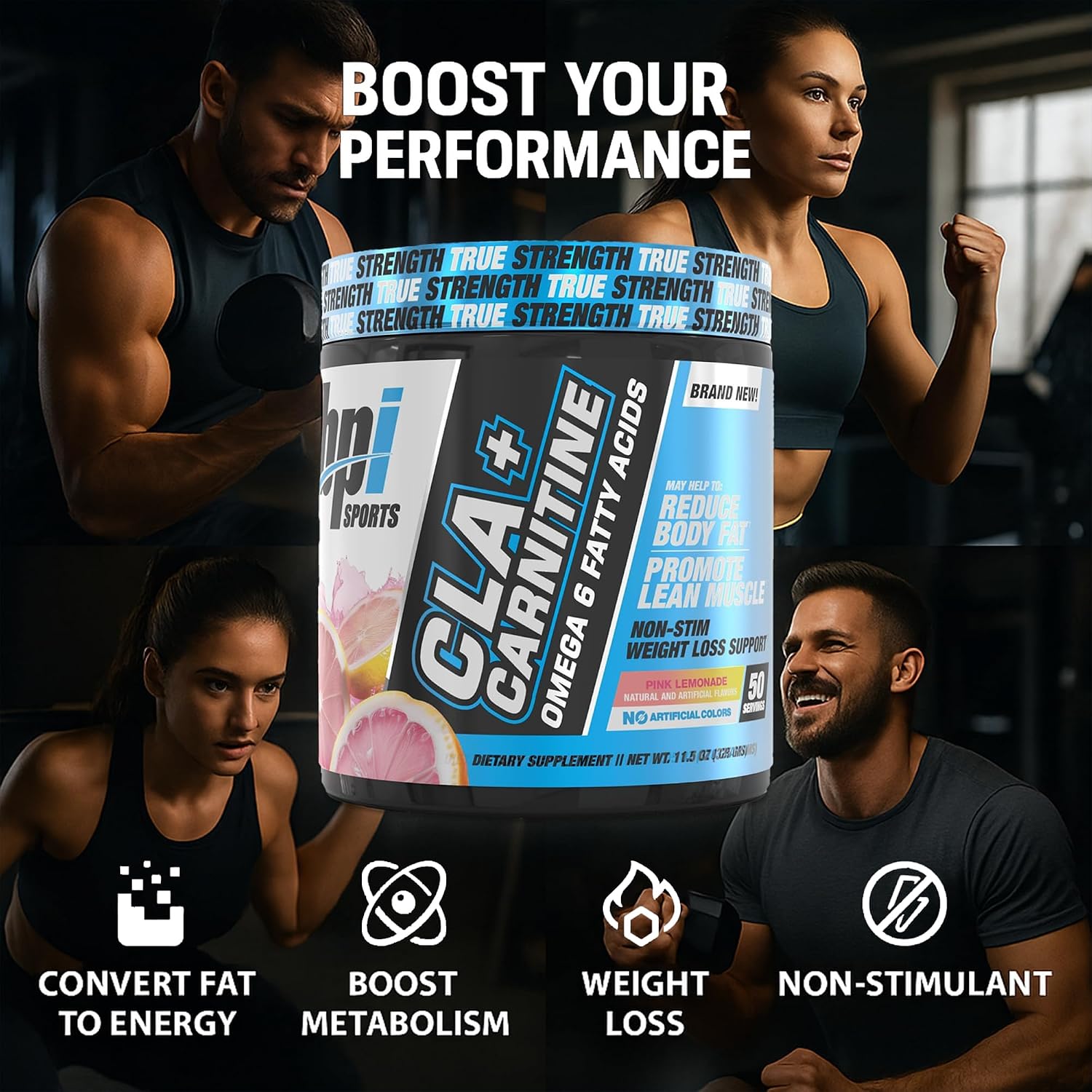 BPI Sports CLA+Carnitine – Suplemento de L-Carnitina y CLA – Sabor Limonada Rosa – 50 Dosis
