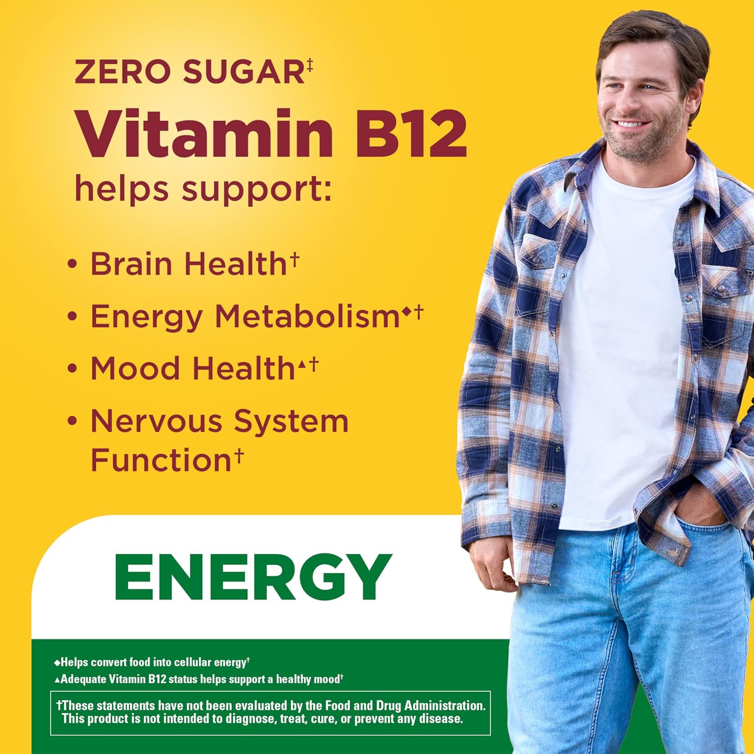 Nature Made Zero Sugar Energy Vitamin B12 Gummies 1000 mcg – 110 gominolas sin azúcar