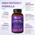Vitamin World Ultra 360 Multivitamínico para Mujeres con Hierbas y Colágeno, 90 Comprimidos
