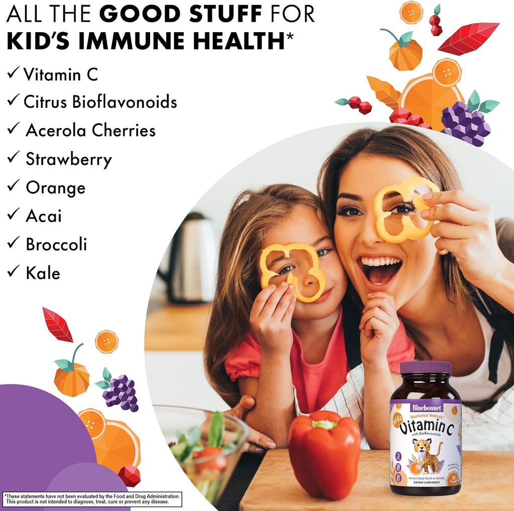 Bluebonnet Rainforest Animalz Vitamina C 250 mg - 90 Comprimidos Masticables para Niños