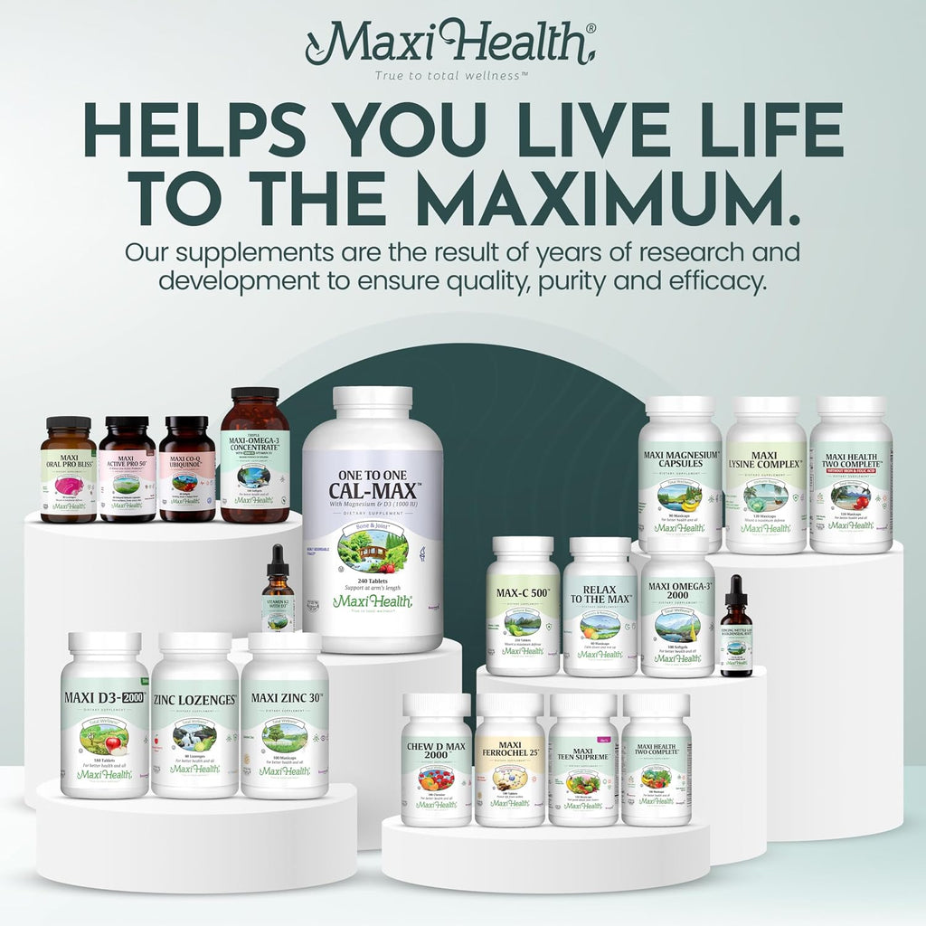 Maxi Health Vitamina D3 2000 UI Comprimidos – Apoyo Inmunitario, Salud Ósea y Función Muscular – Suplemento de Vitamina D 2000 UI para Adultos – Kosher, Fáciles de Tragar, 90 Comprimidos