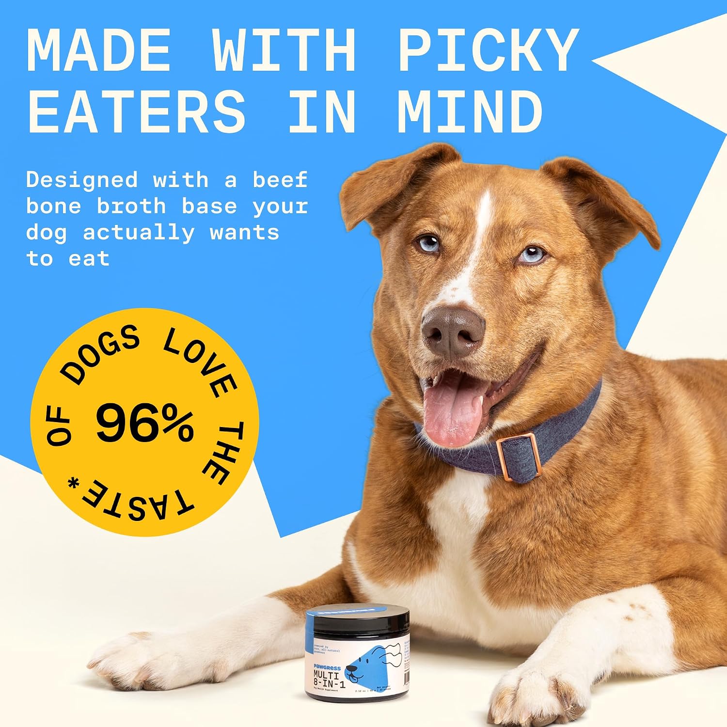 Pawgress Multivitamínico 8 en 1 para Perros – Polvo Natural con Calostro – 30 Dosis
