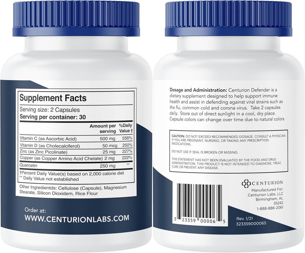 Defender Immunity Boost - 5-en-1 con Quercetina, Zinc, Vitamina D, Vitamina C y Cobre, 60 Cápsulas