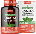 Ashwagandha KSM-66 Orgánica – 600mg por Cápsula, Extracto de Raíz Completo (60 Cápsulas)