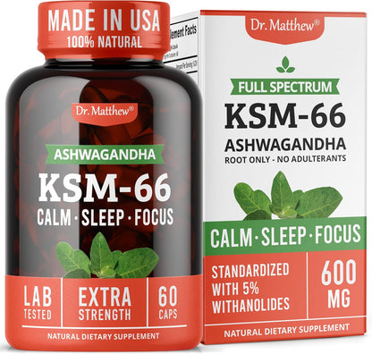 Ashwagandha KSM-66 Orgánica – 600mg por Cápsula, Extracto de Raíz Completo (60 Cápsulas) – Image 1