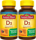 Nature Made Vitamina D3 5000 IU (125 mcg) Extra Strength, Comprimidos Bucodispersables Sin Azúcar, 70 Unidades