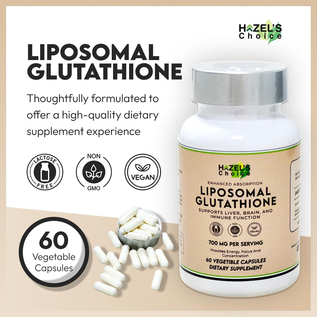 HAZEL'S Choice Glutatión Liposomal 700mg | 60 Cápsulas Vegetales | Vegano, Non-GMO, Sin Lactosa