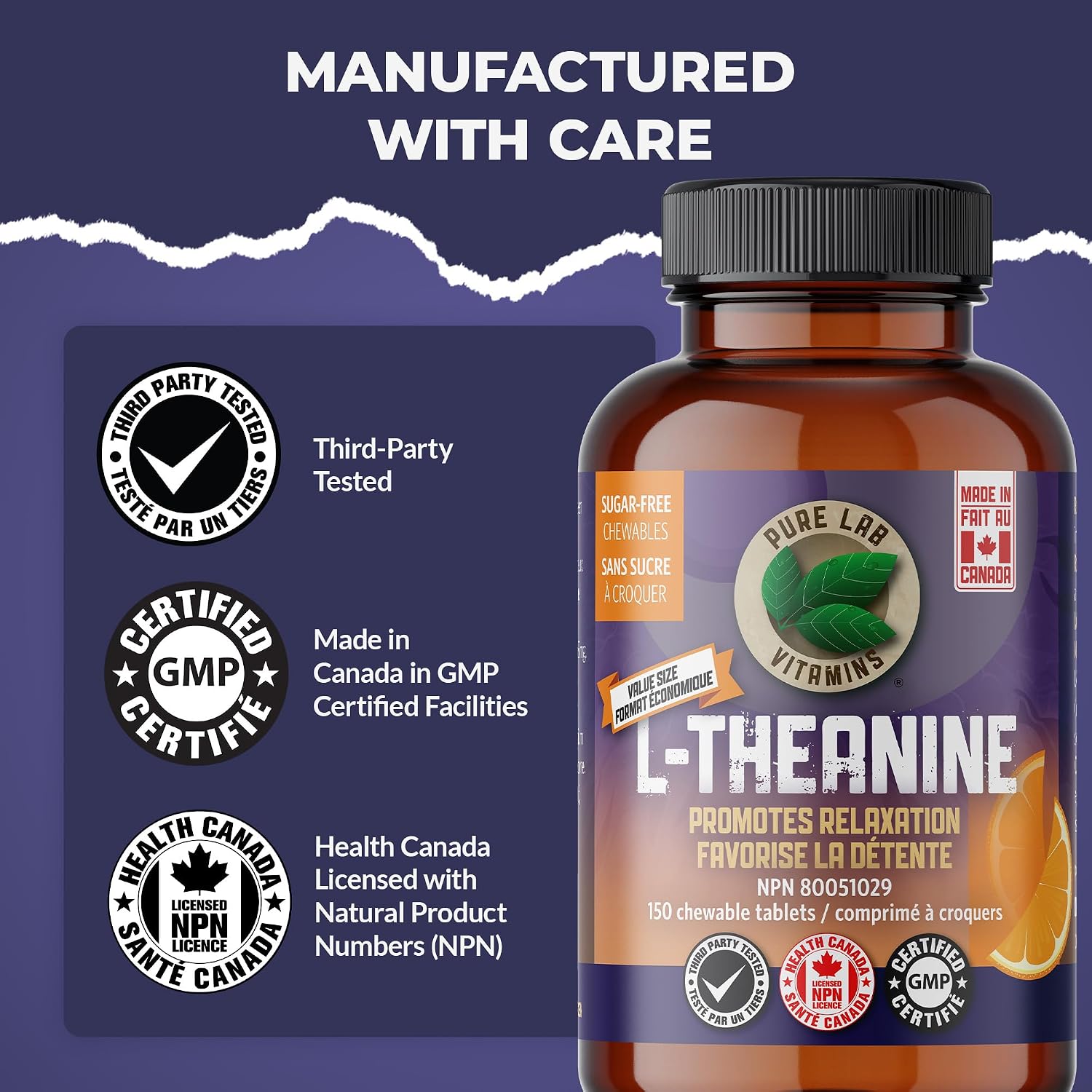 Pure Lab Vitamins - L-Teanina 125mg, 150 Comprimidos Masticables