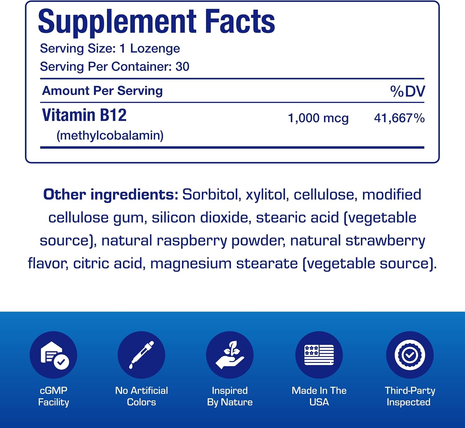 Vitamina B12 Metilcobalamina 1000 mcg - Comprimidos Sublinguales Sabor a Bayas Silvestres - 30 Unidades