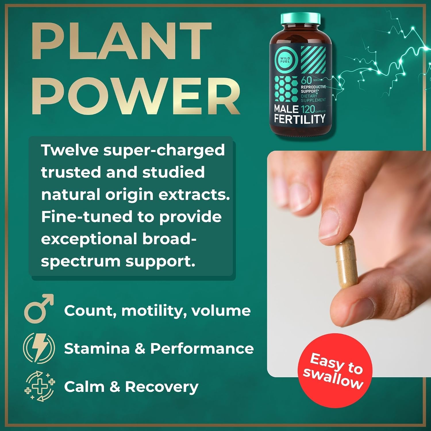 Suplemento de Fertilidad para Hombres - Maca, Ashwagandha, Zinc - Wild Fuel (120 Cápsulas)