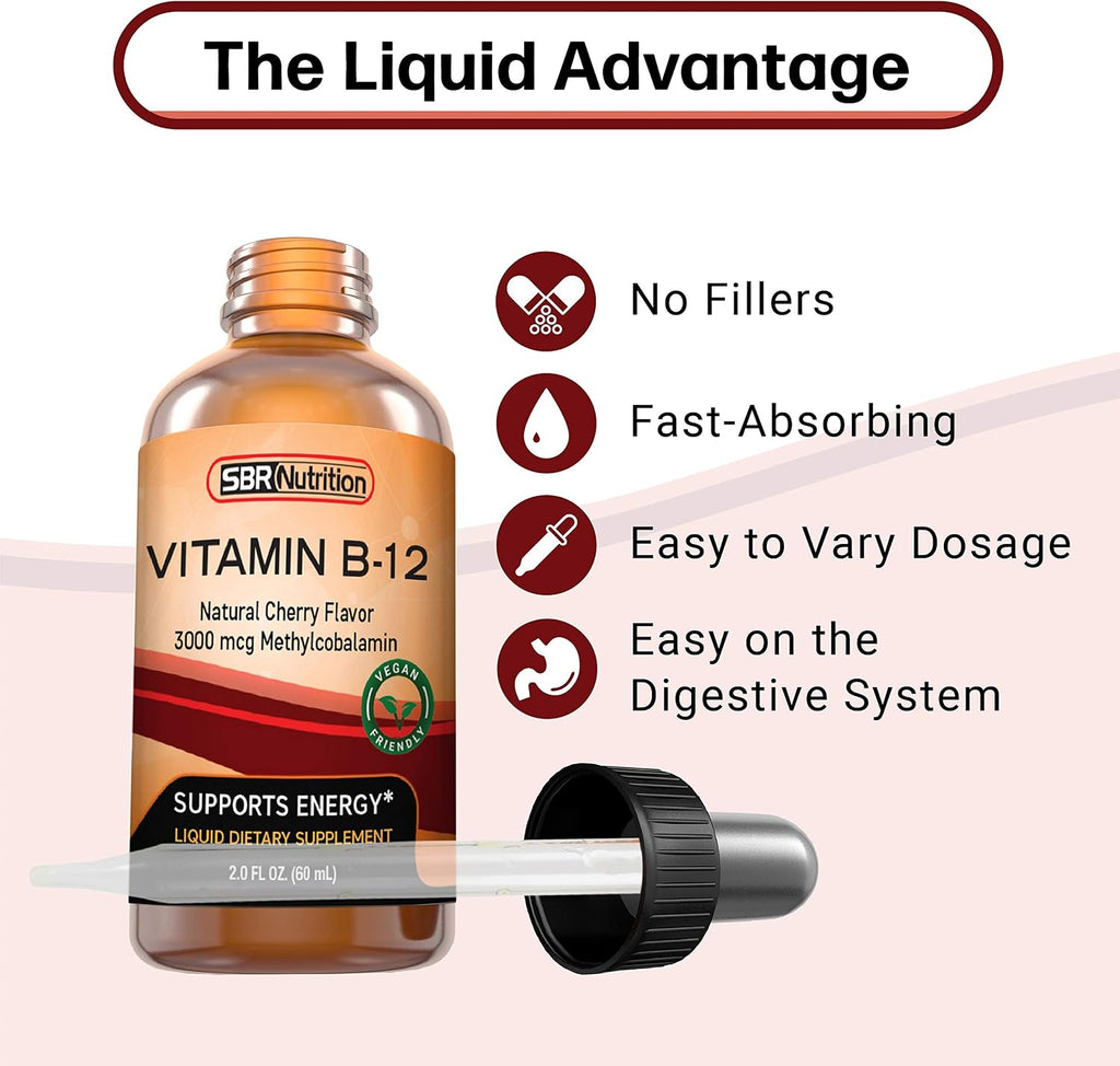 Vitamina B12 Sublingual Gotas Líquidas - Metilcobalamina 3000mcg - 60 Dosis - Vegano