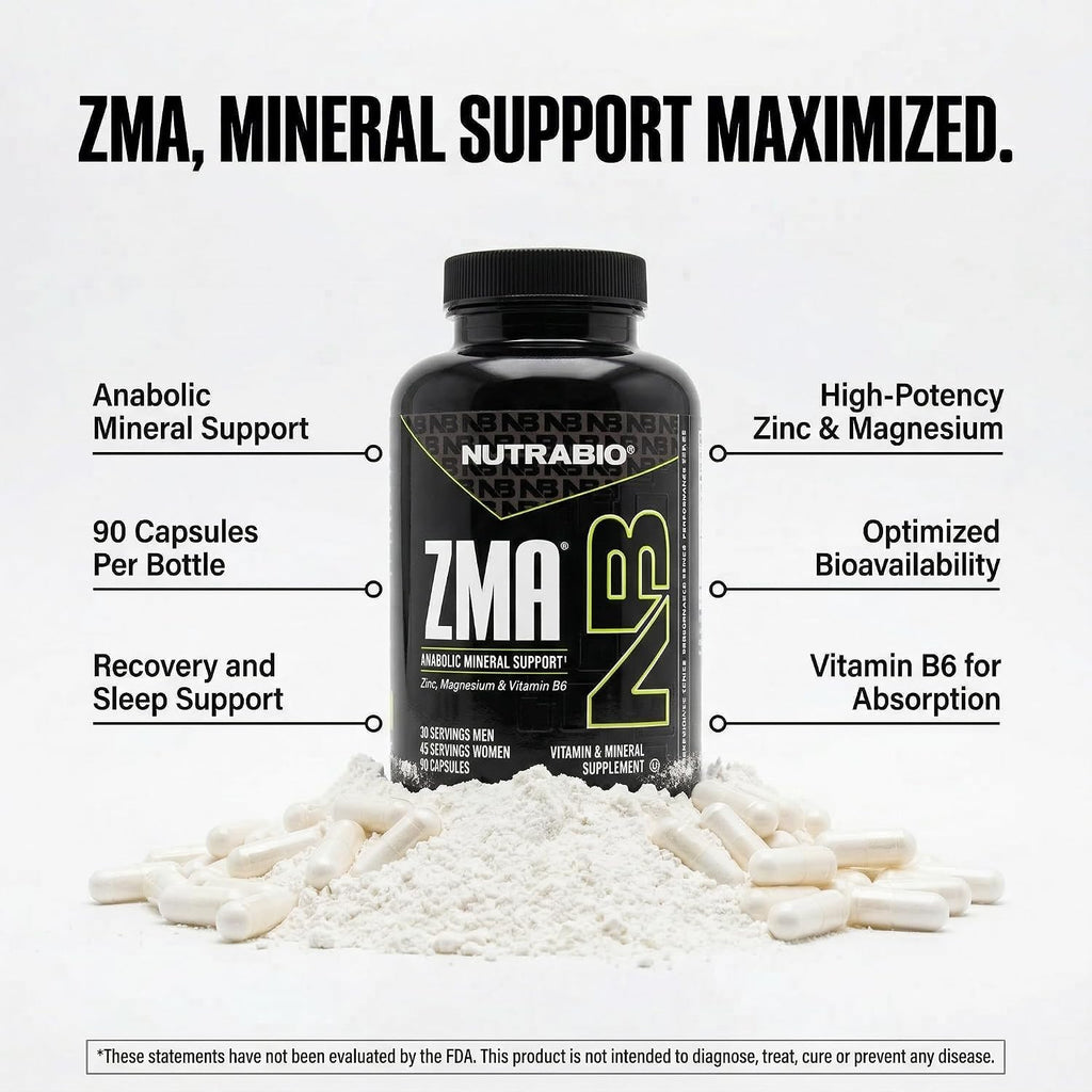NutraBio ZMA - Suplemento de Zinc, Magnesio y Vitamina B6 (90 Cápsulas)