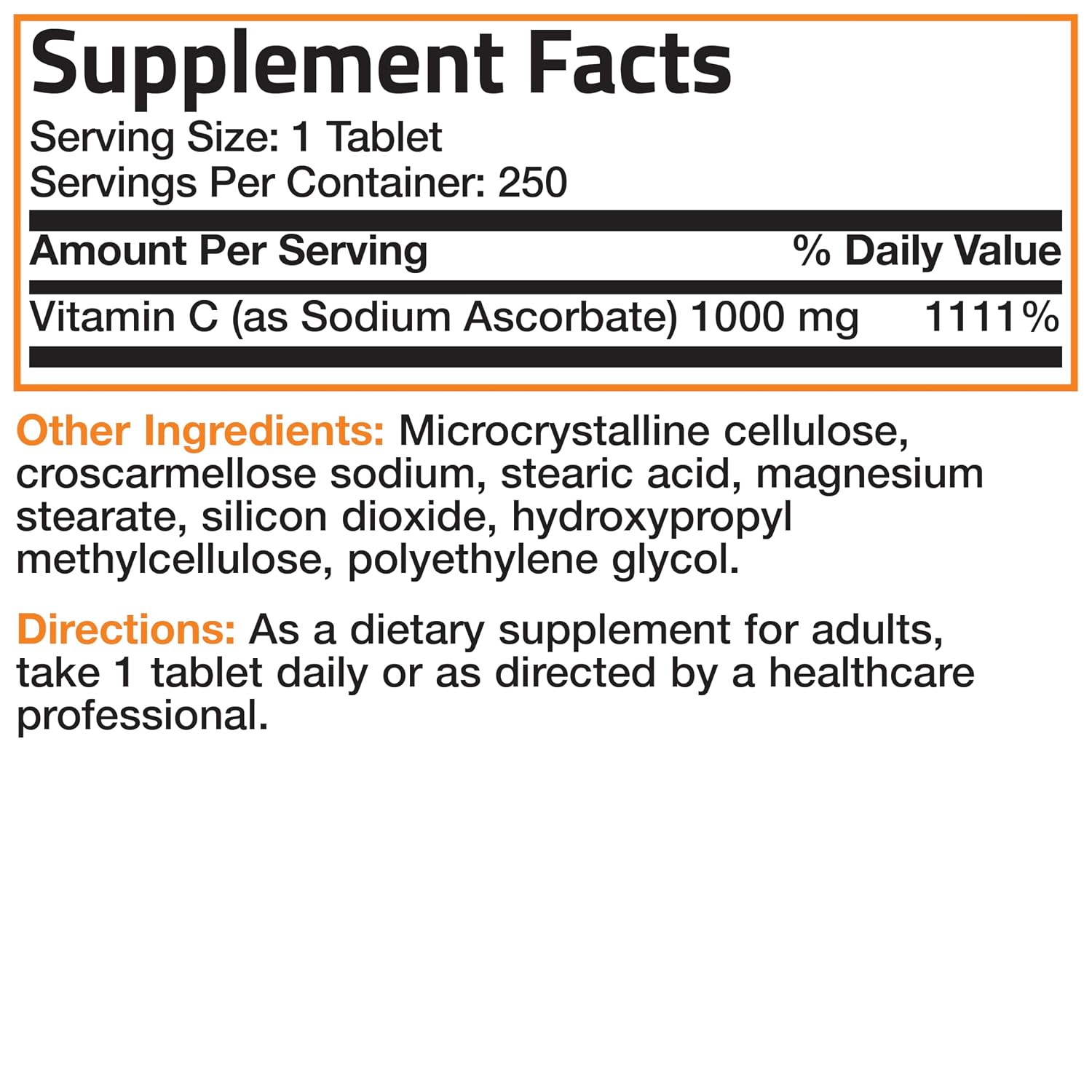 Ascorbato de Sodio Vitamina C 1000 mg - Bronson - No Ácido - 250 Comprimidos