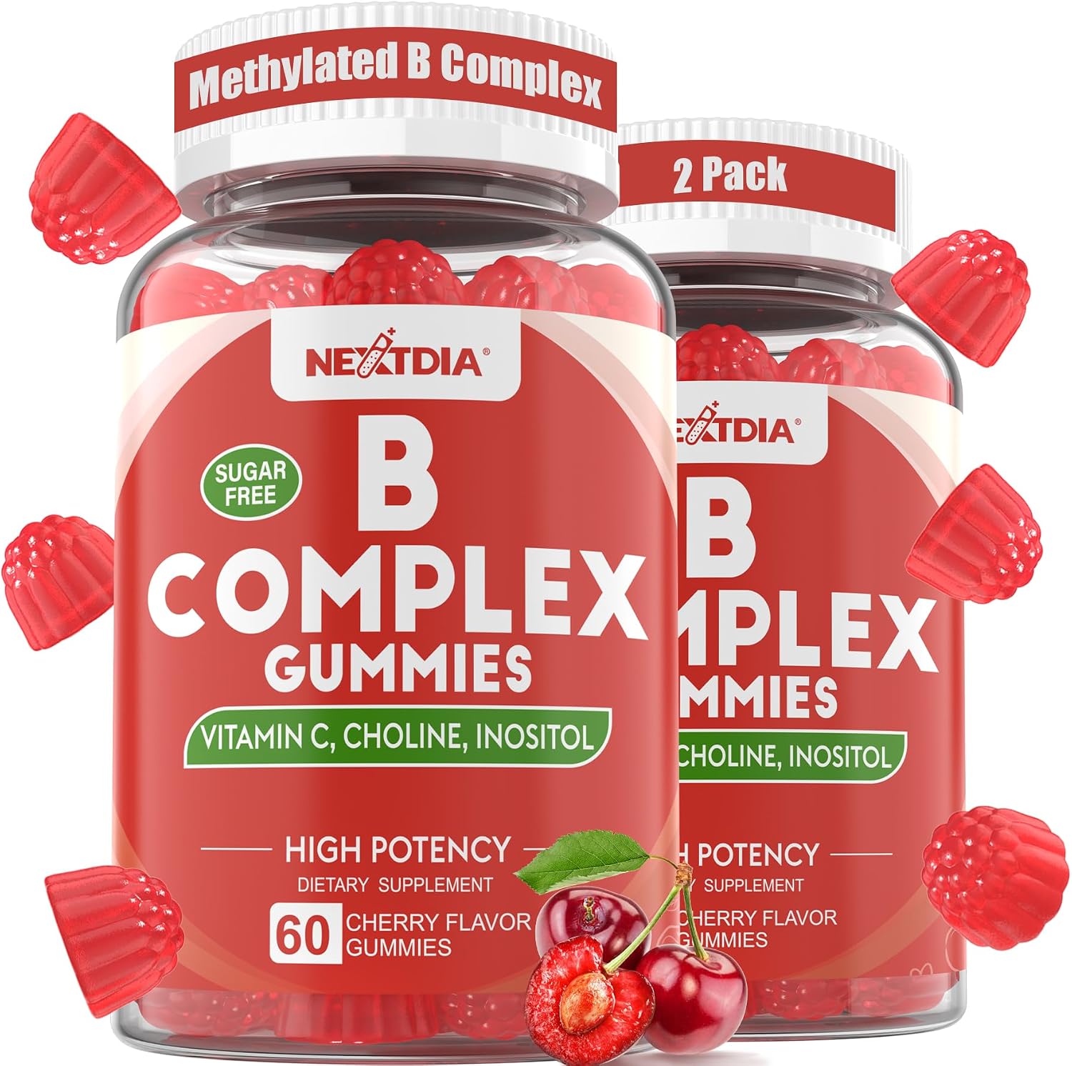Complejo B Metilado en Gominolas 2 Pack - Vitamina B12 y Folato con B1, B2, B3, B5, Biotina, Vitamina C, Zinc, Colina e Inositol