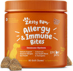 Zesty Paws Puppy Allergy Immune Bites - Masticables para alergias caninas, probióticos para picor de piel y oídos, sabor cordero, 90 unidades