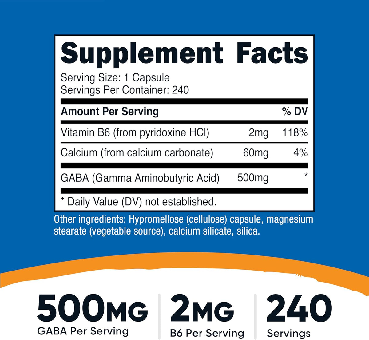 Nutricost GABA + Vitamina B6, 500mg por Cápsula, 240 Cápsulas Vegetales – Image 2