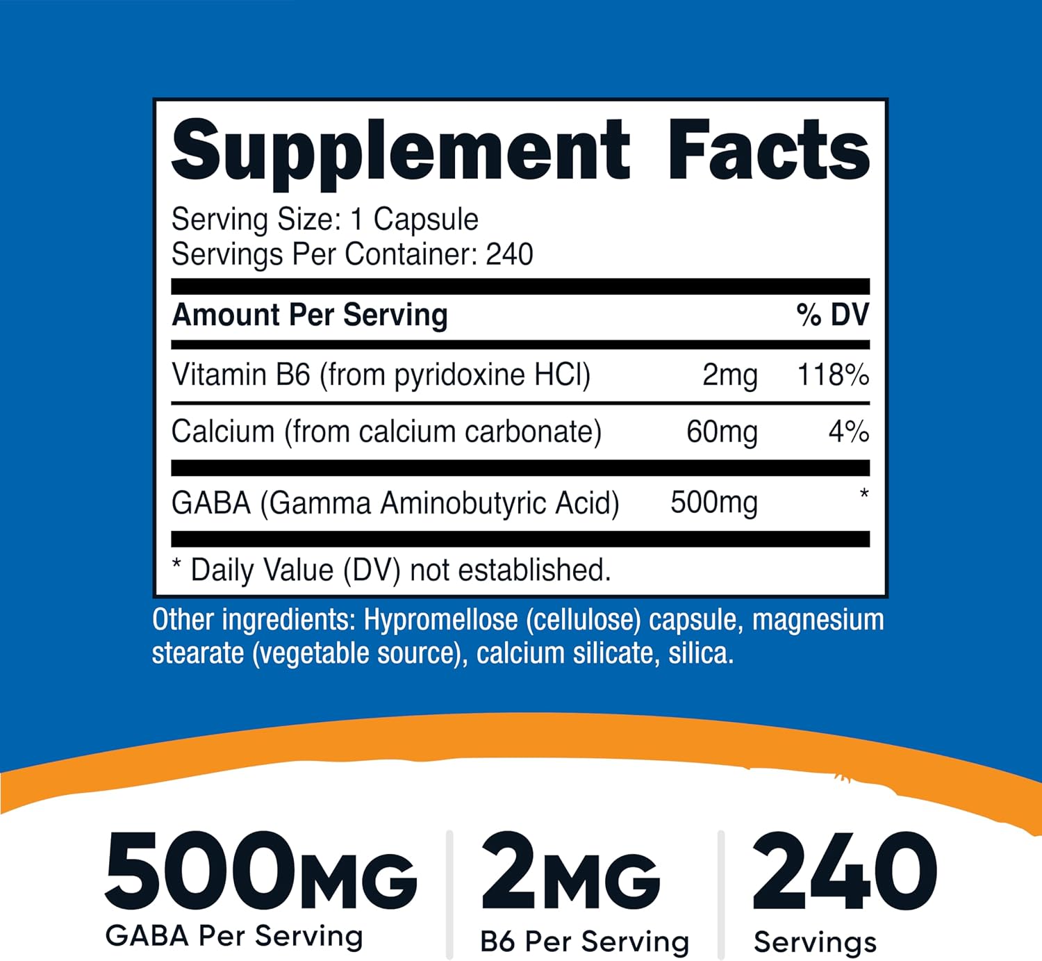 Nutricost GABA + Vitamina B6, 500mg por Cápsula, 240 Cápsulas Vegetales