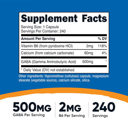 Nutricost GABA + Vitamina B6, 500mg por Cápsula, 240 Cápsulas Vegetales – Image 2