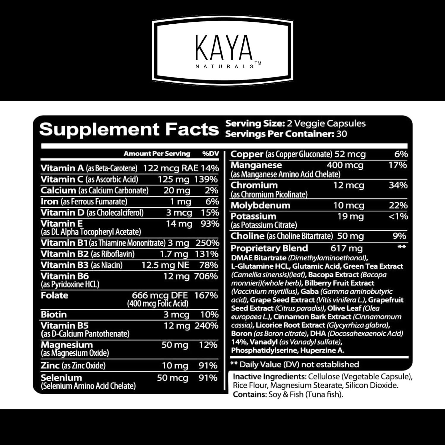 Kaya Naturals - Nootropic Brain Booster - Apoyo para Memoria y Concentración - 60 Cápsulas