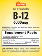 Sundance Fast Dissolve Vitamina B-12 6000mcg 30 Comprimidos Sabor Baya Natural