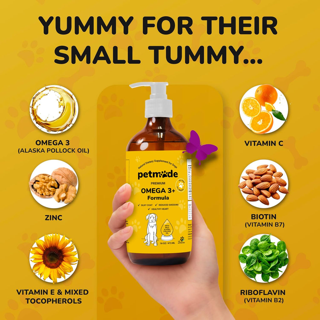 Omega 3 para Perros con Aceite de Abadejo de Alaska - Suplemento de Piel y Pelaje - 473 ml