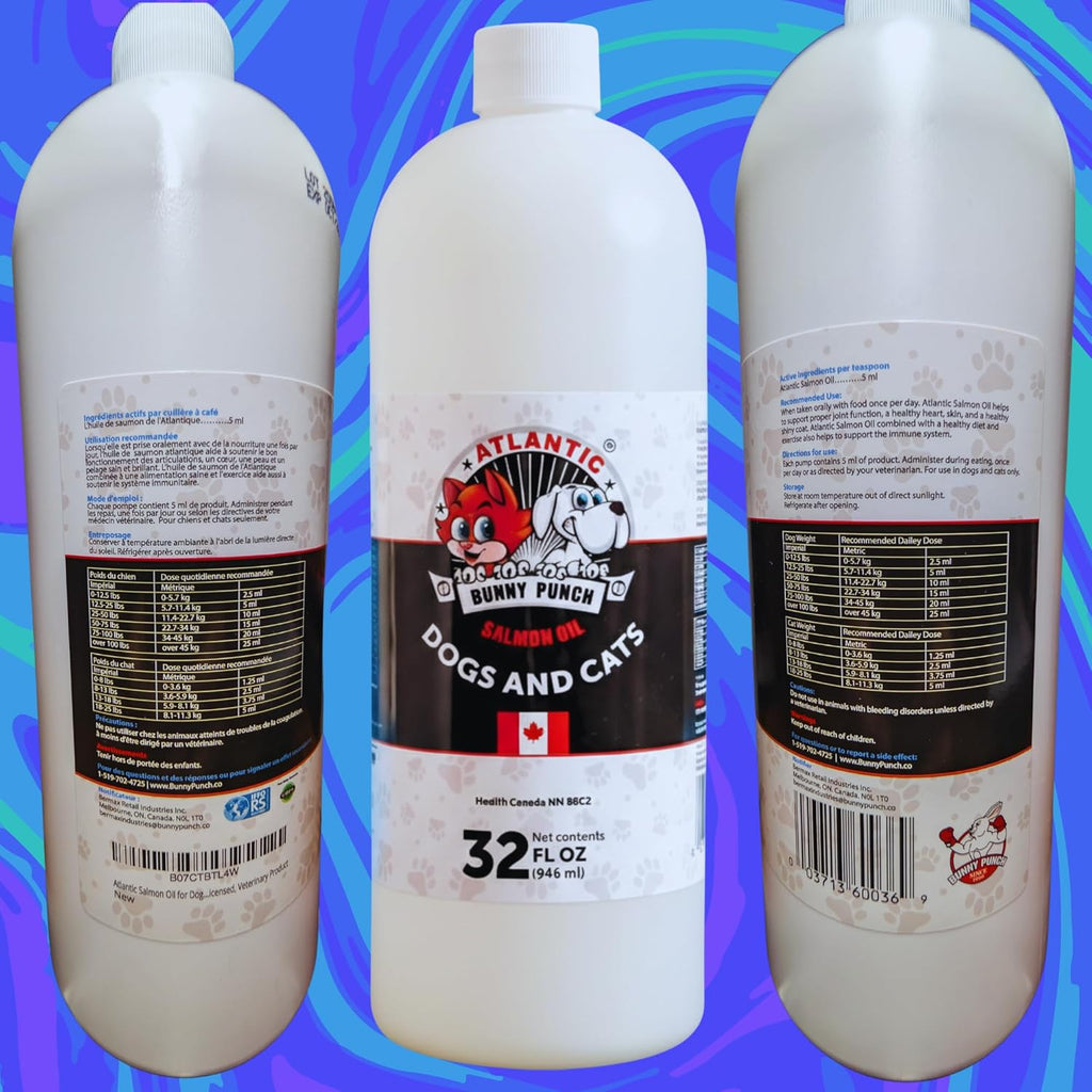 Bunny Punch Aceite Puro de Salmón Atlántico para Perros y Gatos - Complemento Líquido - 946 ml