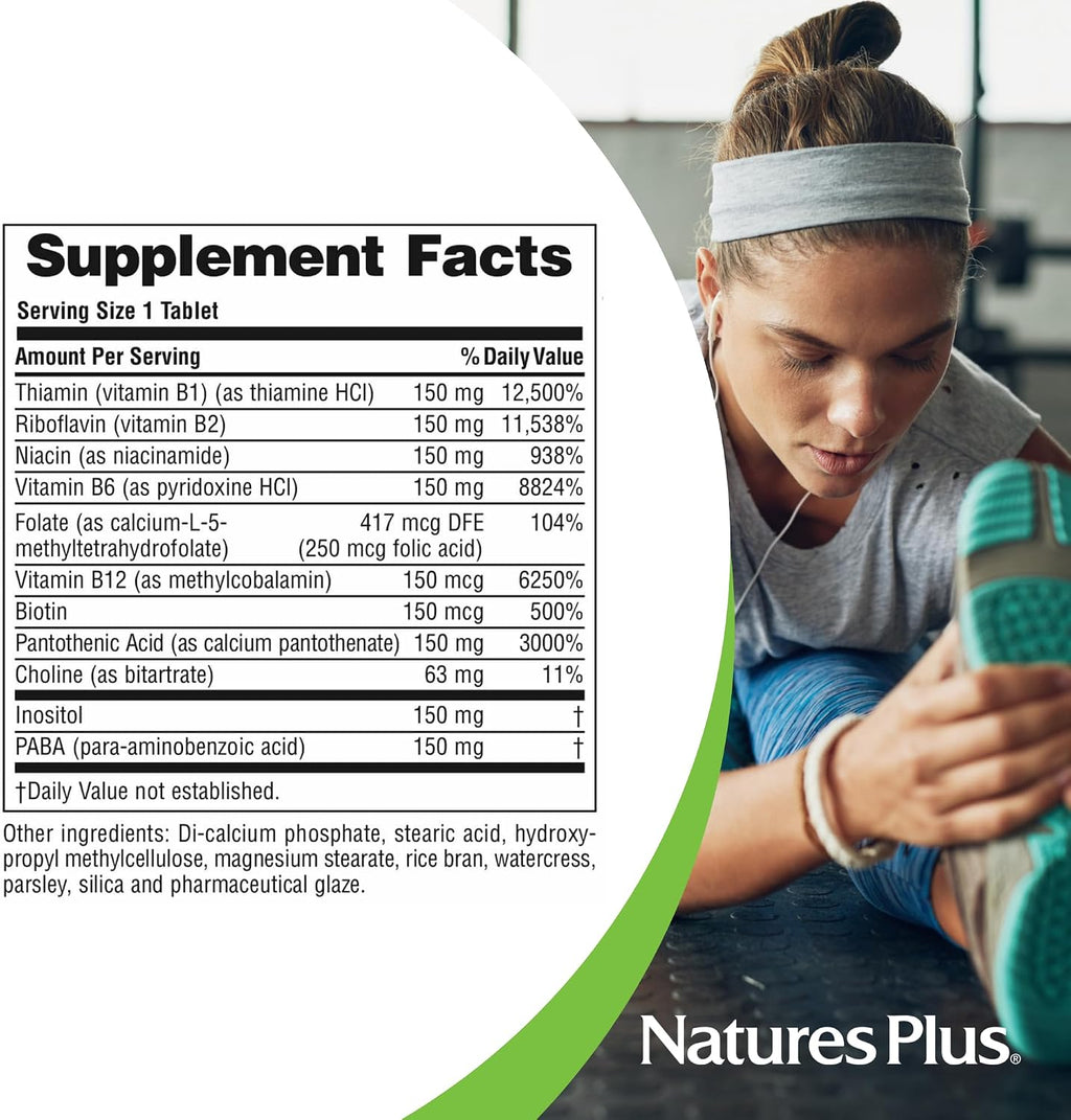 NaturesPlus Mega B-150 (90 comprimidos, lote de 2) - Complejo B equilibrado - Fórmula de liberación sostenida - Vegetariano, sin gluten - 180 dosis totales
