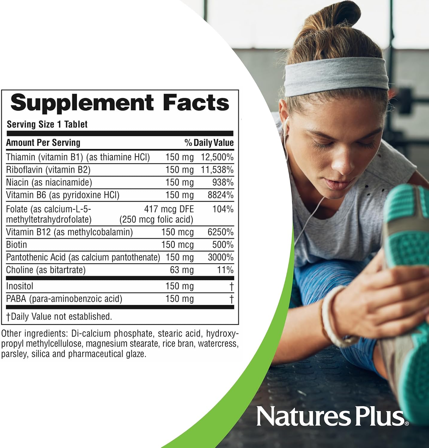 NaturesPlus Mega B-150 (90 comprimidos, lote de 2) - Complejo B equilibrado - Fórmula de liberación sostenida - Vegetariano, sin gluten - 180 dosis totales