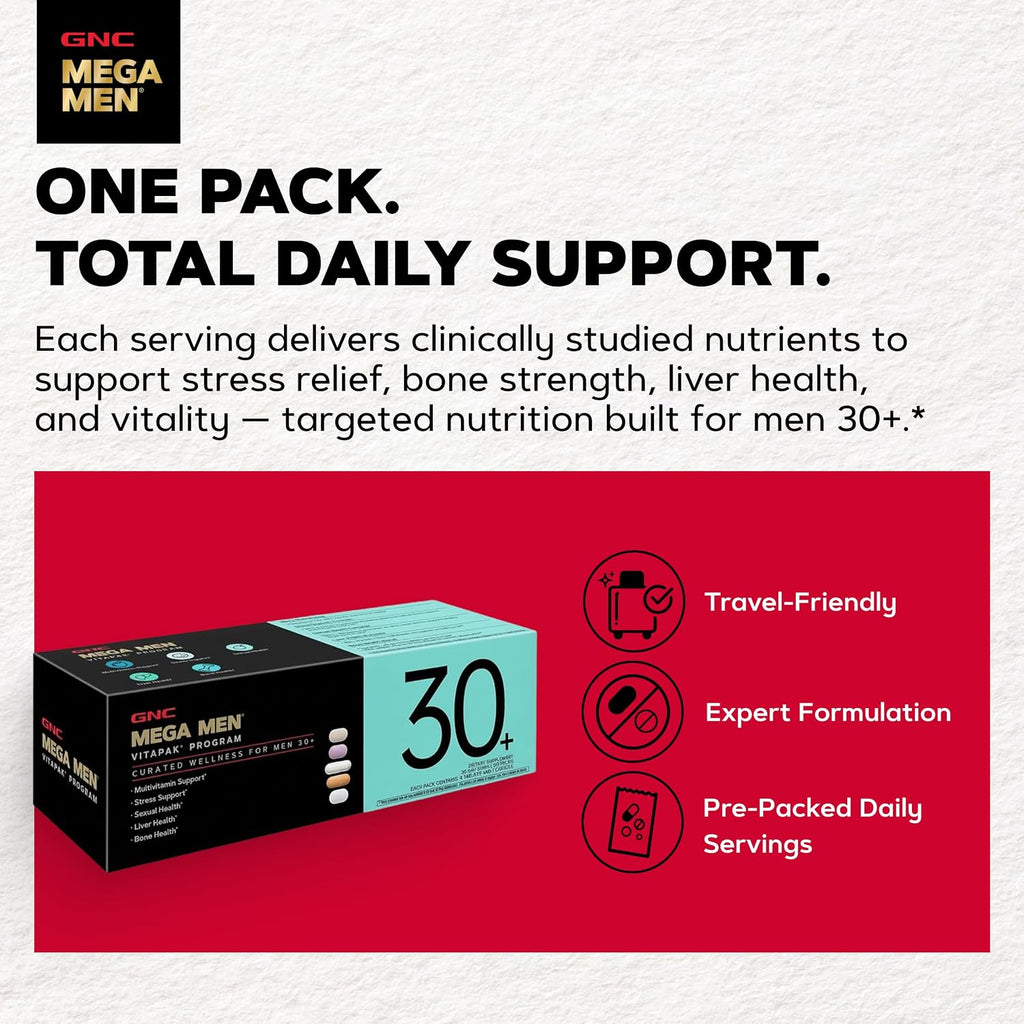 GNC Men's 30+ Vitapak Program - 5 en 1 Multivitamínico y Minerales, 30 Sobres