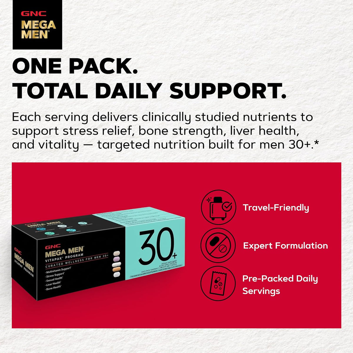 GNC Men's 30+ Vitapak Program - 5 en 1 Multivitamínico y Minerales, 30 Sobres – Image 3