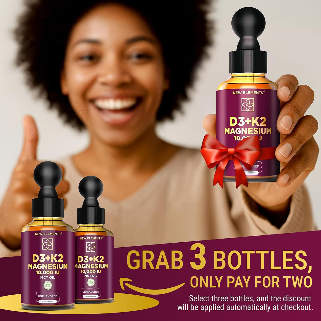 Líquido de Vitamina D3 con K2 y Magnesio Glicinato | 10.000 UI D3 + 200 mcg K2 MK-7