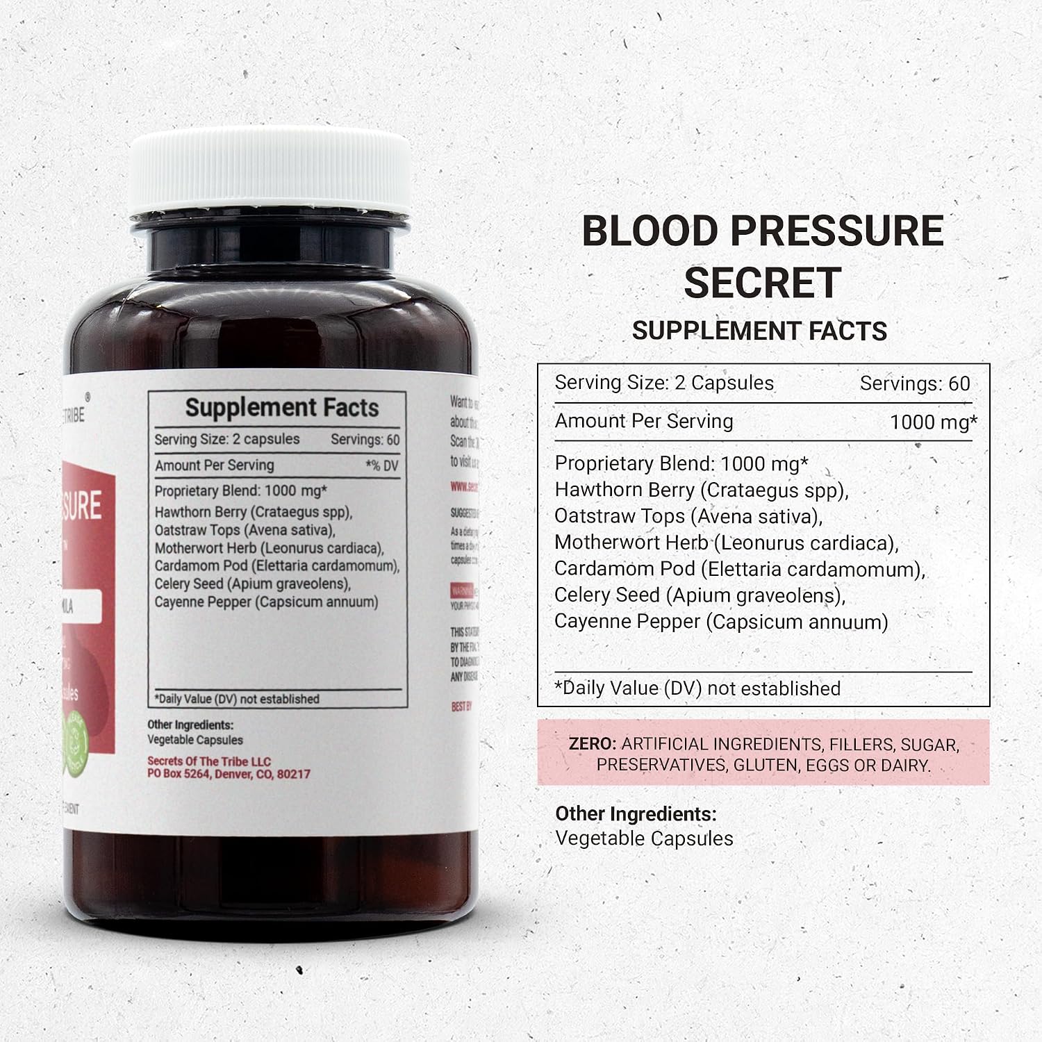 Secrets of the Tribe - Fórmula para la presión arterial y circulación saludable, Mezcla de suplementos herbales (120 cápsulas)