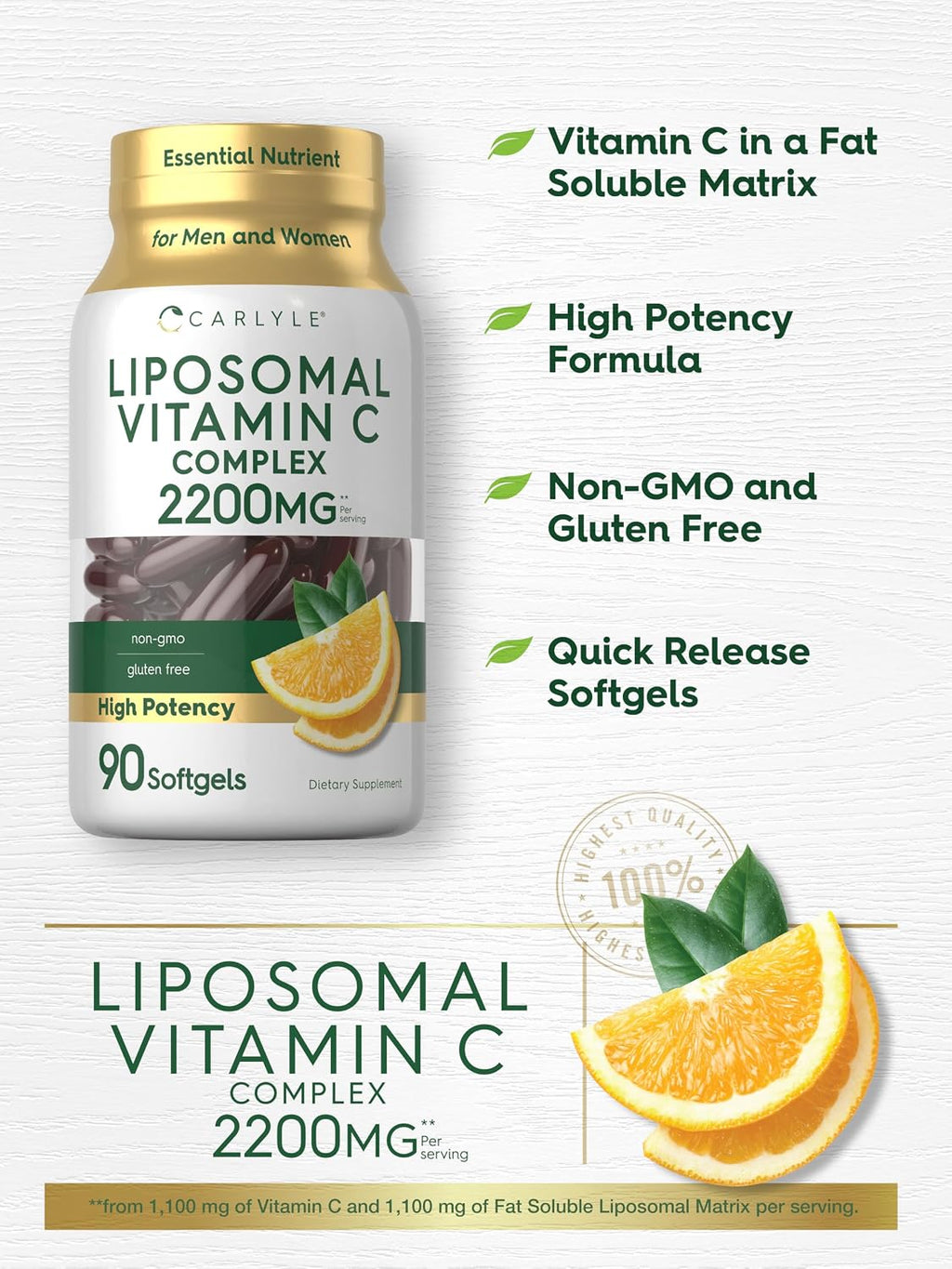 Carlyle Vitamina C Liposomal 2200 mg - 90 Cápsulas Blandas