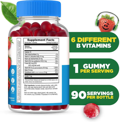 Lifeable Complejo B sin Azúcar para Niños – Seis vitaminas B diferentes: Cada gomita aporta niacina, vitamina C, – Image 2
