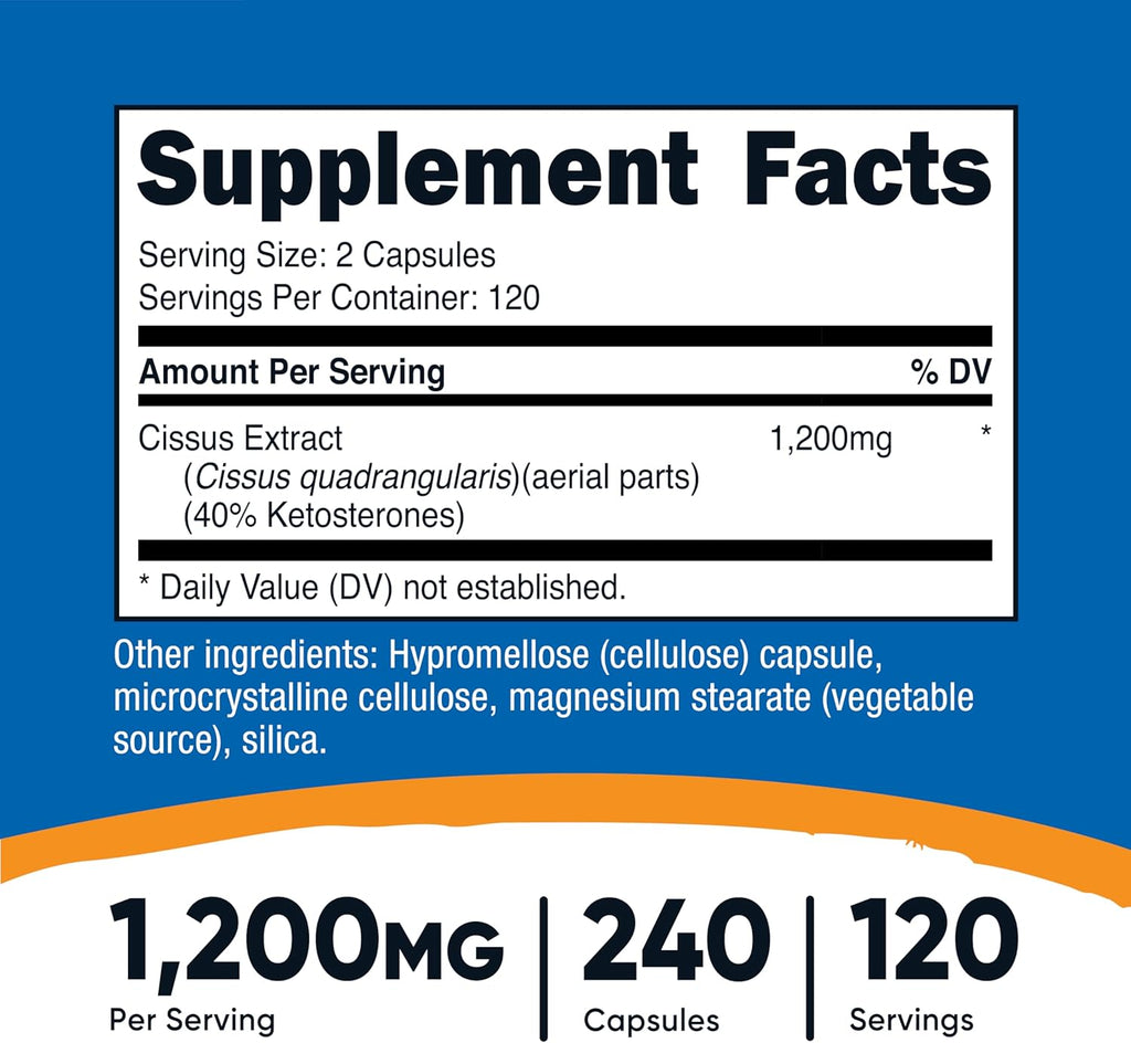 Nutricost Cissus Quadrangularis — 1200 mg, 240 Cápsulas