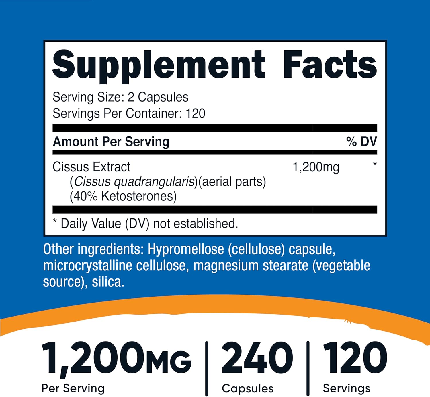 Nutricost Cissus Quadrangularis — 1200 mg, 240 Cápsulas