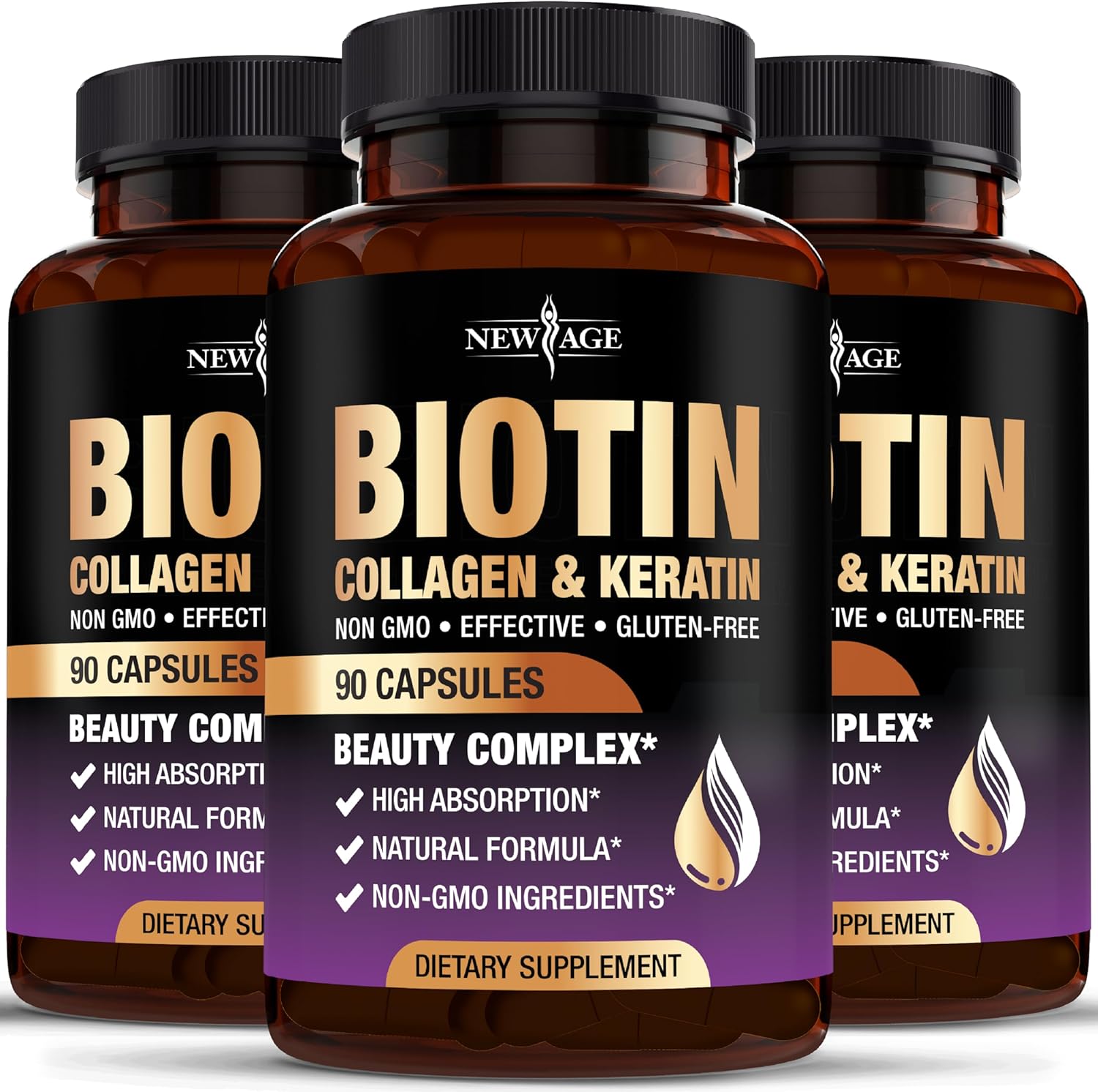 NEW AGE Biotina con Colágeno, Queratina y Ácido Hialurónico - 270 Cápsulas