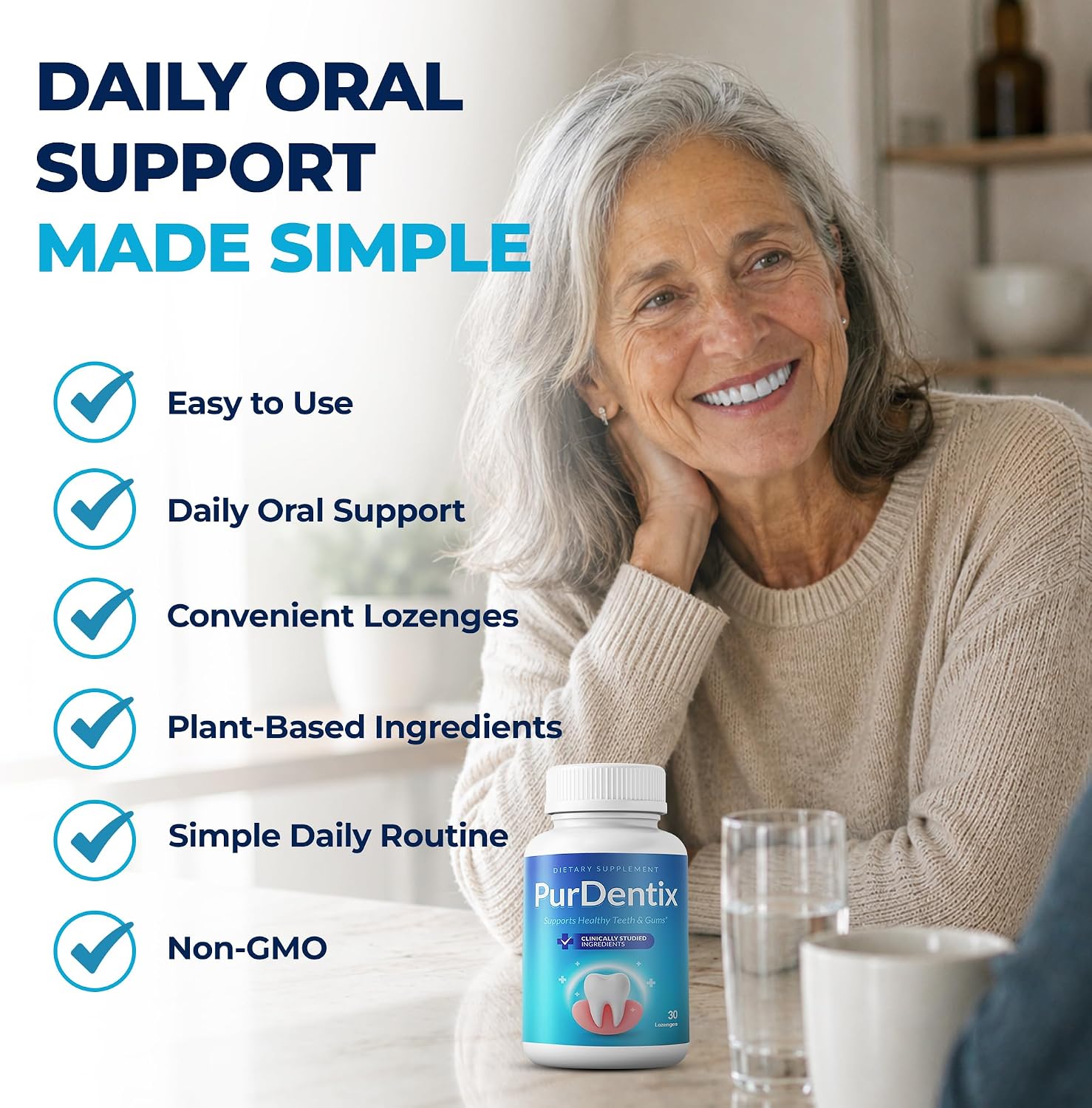 PurDentix Probiótico Oral – Fórmula de 4 Cepas para Encías y Dientes Saludables – 180 Comprimidos Masticables