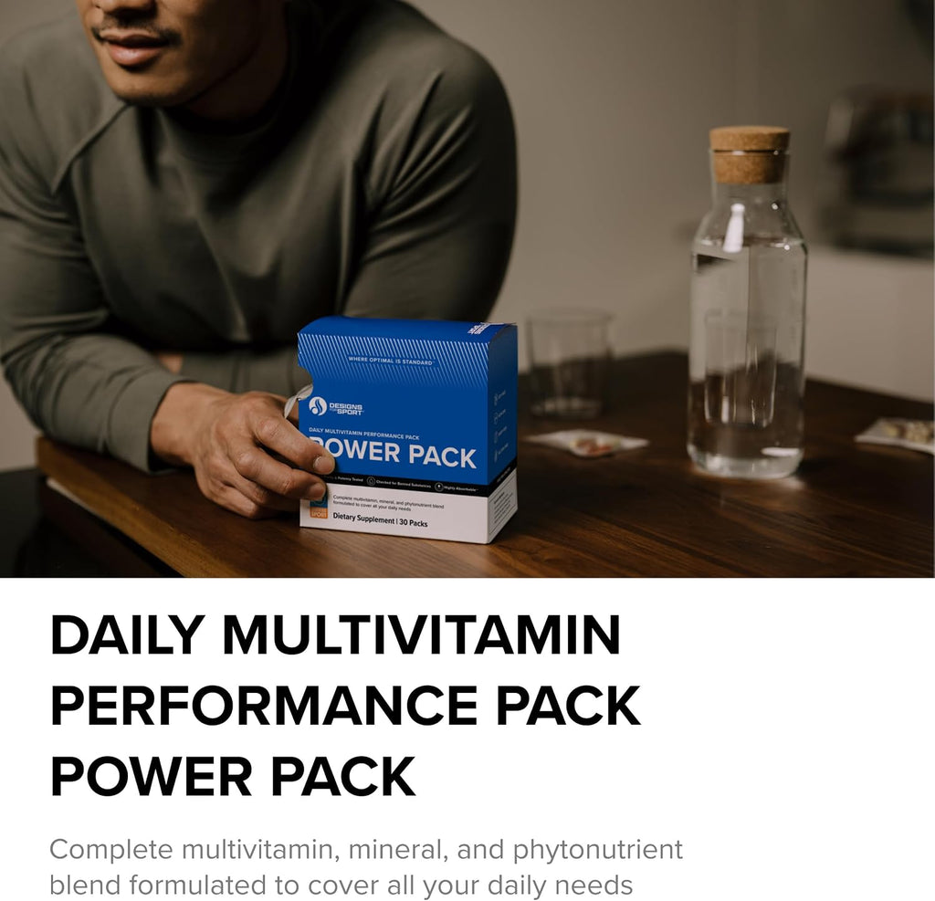 Designs for Sport Vitamin Packs - Pack de vitaminas diario con multivitamínico, omega-3, magnesio y vitamina D3+K - 30 sobres