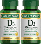 Nature's Bounty, Vitamina D3 Ultra Resistente, 10,000 UI, 72 Cápsulas Blandas (Paquete de 2)