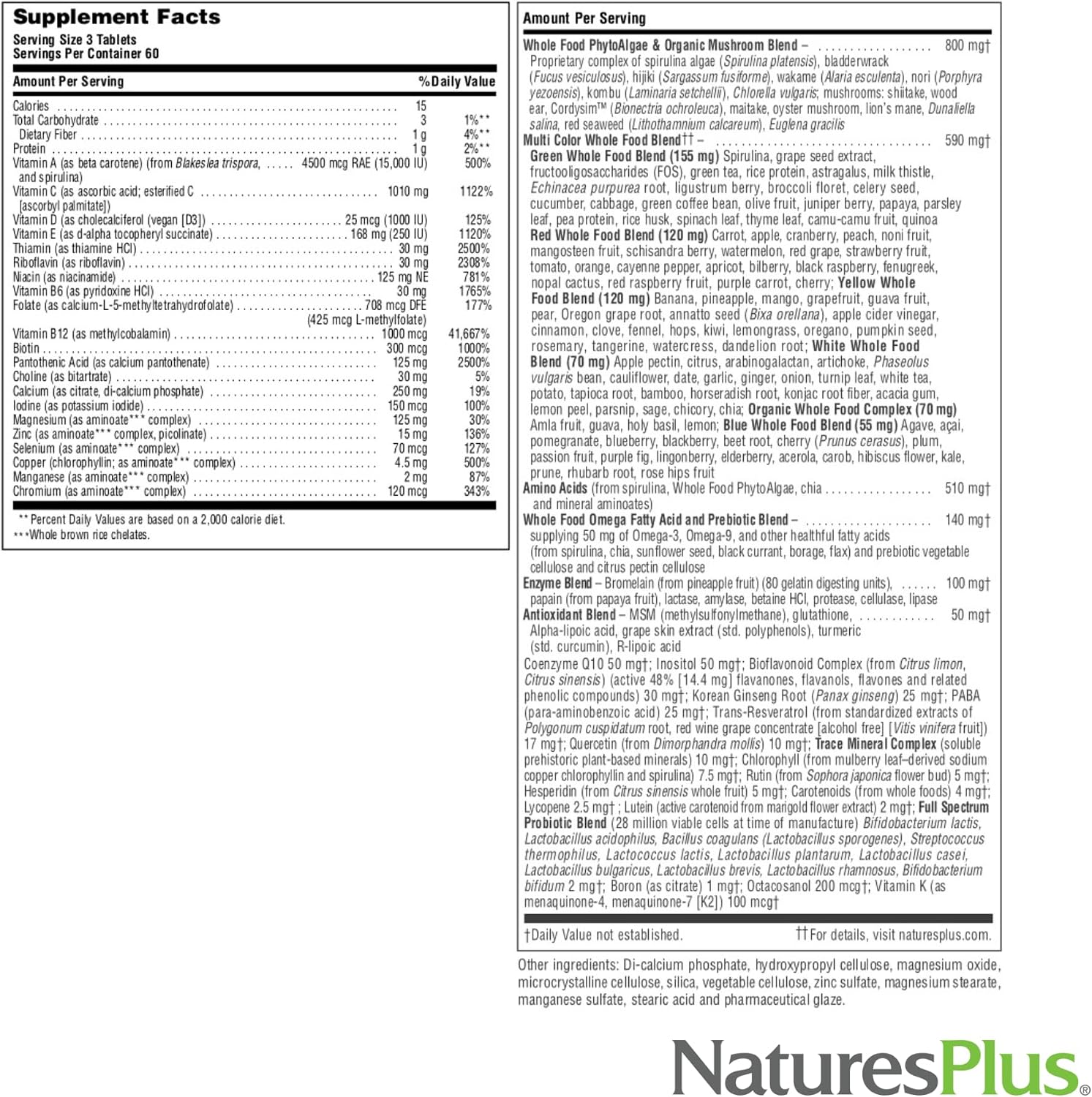NaturesPlus Source of Life GOLD Multivitamínico - 180 Comprimidos - Con Vitaminas D3, B12 y K2 - Apoyo para Sangre, Huesos e Inmunidad - Vegetariano y Sin Gluten - 60 Porciones